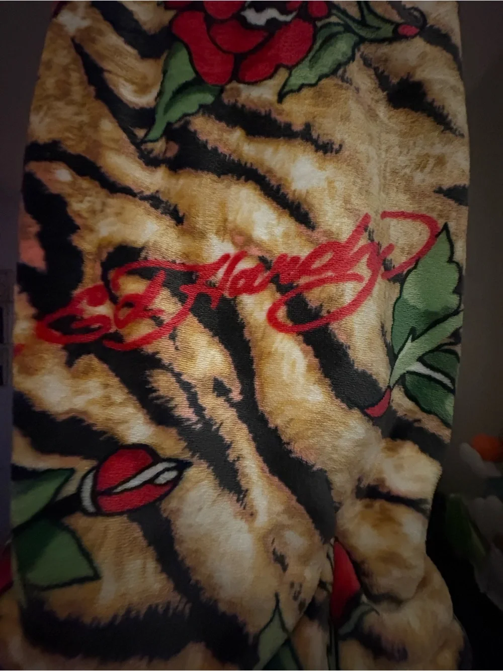Ed Hardy Red Rose Tiger Print Plush Oversized Throw
